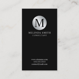 Carte De Visite Monogramme élégant noir et argent