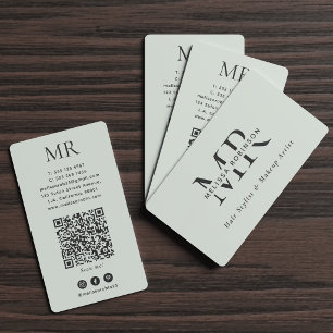 Carte De Visite Monogramme Élégant Vert Pâle Réseaux Sociaux & Cod