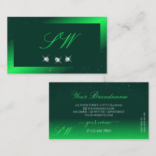 Carte De Visite Monogramme émeraude vert émeraude étincelant diama
