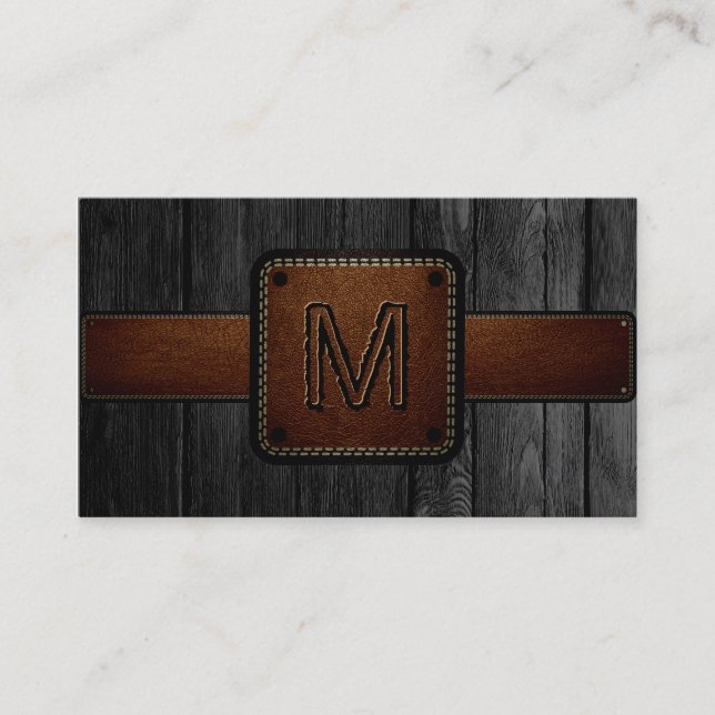 Carte De Visite Monogramme en cuir Brown en bois noir (Devant)