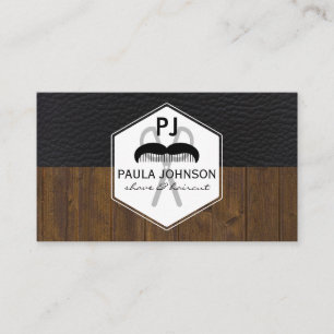 Carte De Visite Monogramme en cuir noir Variation en bois de barbi