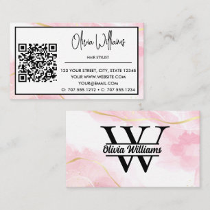 Carte De Visite Monogramme en marbre rose   Parties scintillant d'