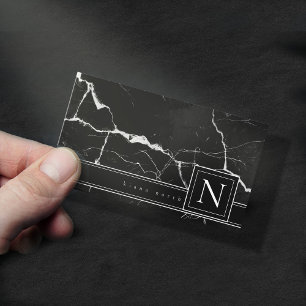 Carte De Visite Monogramme en marbre simple Noir Blanc Std ID672