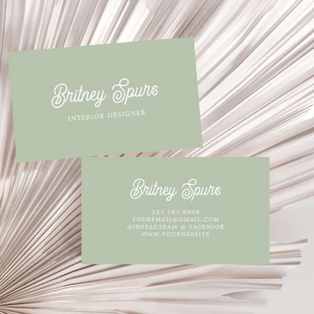 Carte De Visite Monogramme et nom personnalisés de Sage Vert moder (Créateur téléchargé)