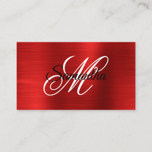 Carte De Visite Monogramme fantaisie en feuille métallique rouge