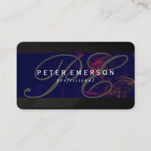 Carte De Visite Monogramme Fantaisie Texture Noir Élégant