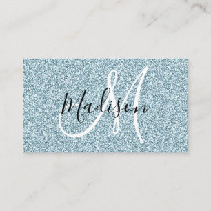 Carte De Visite Monogramme Fille et Glam Blue Parties scintillant 