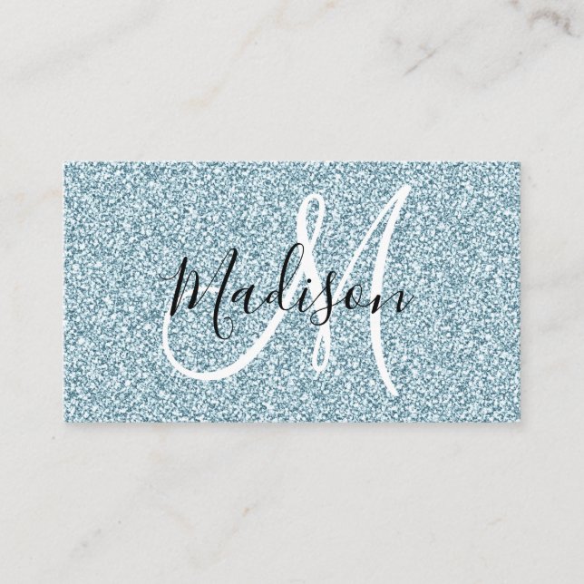 Carte De Visite Monogramme Fille et Glam Blue Parties scintillant  (Devant)