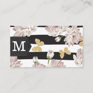 Carte De Visite Monogramme Fleurs Papillons de parties scintil