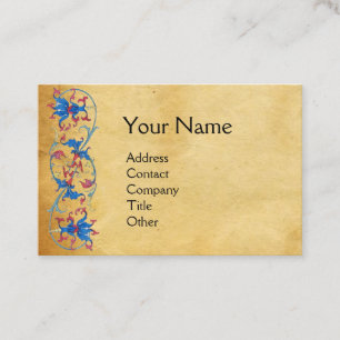 Carte De Visite Monogramme floral bleu rouge antique de parchemin