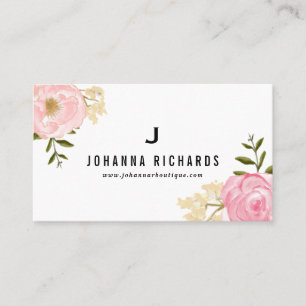 Carte De Visite Monogramme floral de pivoines roses douces
