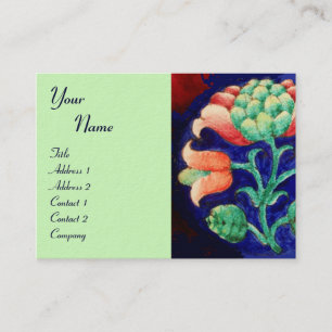Carte De Visite MONOGRAMME FLORAL, vert rouge bleu orange blanc
