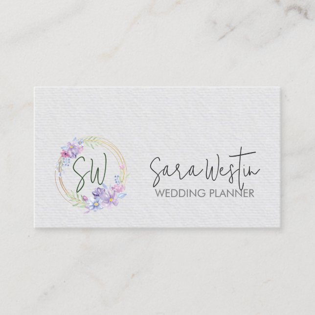 Carte De Visite Monogramme floral wedding planner (Devant)