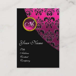 CARTE DE VISITE MONOGRAMME FUCHSIA DE DAMASSÉ DE NOIR ROSE