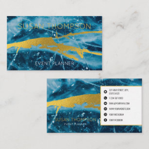 Carte De Visite Monogramme Géode Agate Gemstone Bleu et or