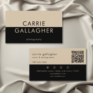 Carte De Visite Monogramme géométrique minimaliste noir moderne QR