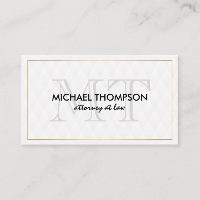 Carte De Visite Monogramme Gold Bordure Élégant Motif Diamant (Devant)