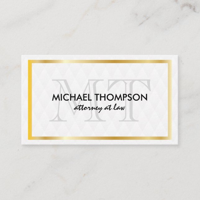 Carte De Visite Monogramme Gold Bordure Élégant Motif Diamant (Devant)