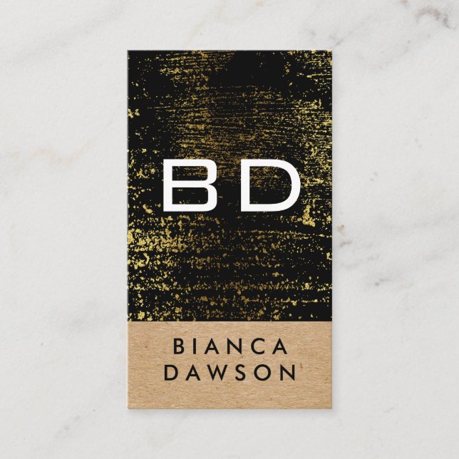 Carte De Visite Monogramme Gold Grunge géométrique naturel (Devant)