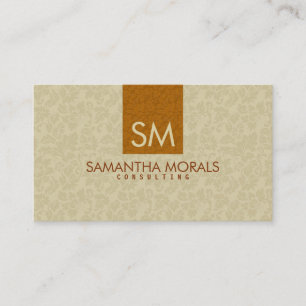 Carte De Visite Monogramme Gras Moderne Beige & Brown Damas