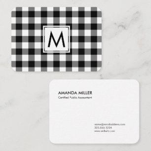 Carte De Visite Monogramme Gras Noir Blanc Buffalo Plaid Motif