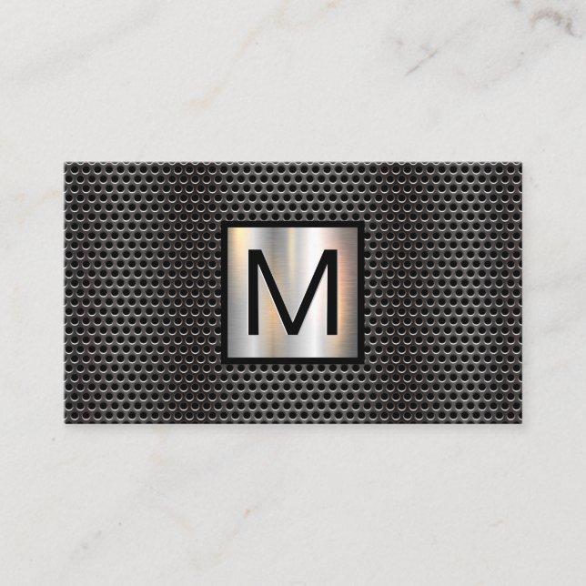 Carte De Visite Monogramme Grill Motif Chrome bannière métallique (Devant)