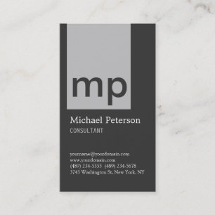 Carte de visite Monogramme gris argent vertical