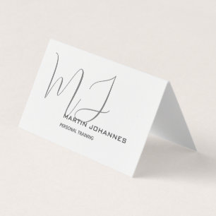 Carte De Visite Monogramme Gris Blanc Personnelle Formateur Modern