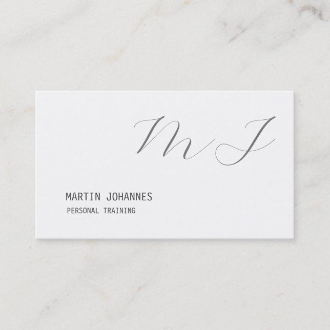 Carte De Visite Monogramme Gris Blanc Personnelle Formateur Modern (Devant)