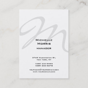 Carte De Visite Monogramme gris blanc vertical Plaque moderne