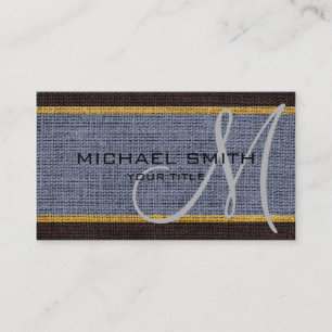 Carte De Visite Monogramme Gris Burlap Lin Russe Jute