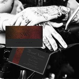 Carte De Visite Monogramme gris foncé Motif orange et rouge