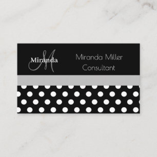 Carte De Visite Monogramme gris noir blanc Polka point