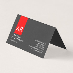 Carte De Visite Monogramme Gris Rouge Moderne Consultant