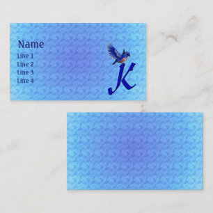 Carte De Visite Monogramme Initial K Élégant Oiseau Bleu