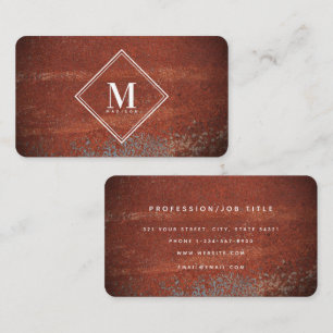 Carte De Visite Monogramme Initial Texturé Métal Rouille Rustique