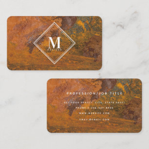 Carte De Visite Monogramme Initial Texture Métallique Terracotta R