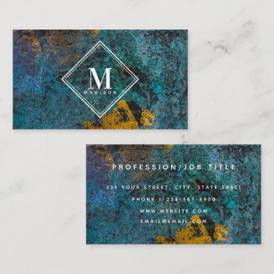 Carte De Visite Monogramme Initial Texturé Métallisé Or Bleu Rouil