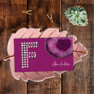 Carte De Visite Monogramme initiale lettre F en agate prune diaman
