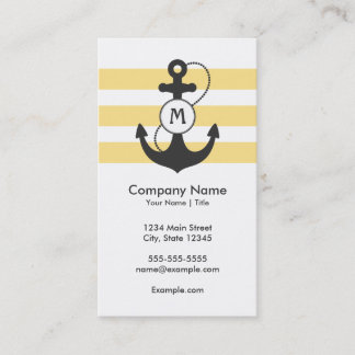 Carte De Visite Monogramme jaune et gris nautique d'Ancre