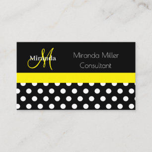 Carte De Visite Monogramme jaune noir blanc Polka point
