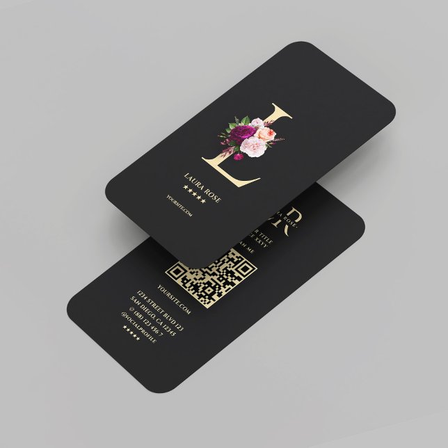 Carte De Visite Monogramme L Floral Black Gold (Modern Elegant Monogram L Floral Black Gold Business Card
)
