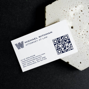 CARTE DE VISITE MONOGRAMME LIGNE BLEUE QR AVOCAT EXPERT-COMPTABLE