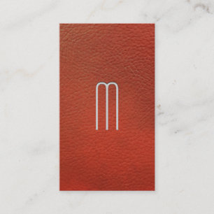 Carte De Visite Monogramme lisse   Arrière - plan en cuir rouge
