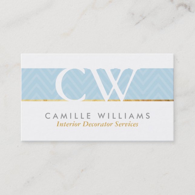 Carte De Visite MONOGRAMME LOGO audacieux chevron motif bébé bleu (Devant)