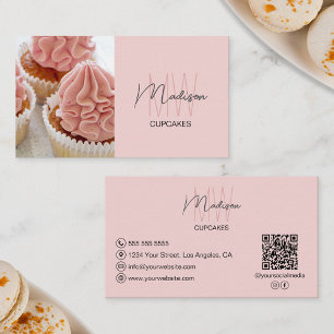 Carte De Visite Monogramme Logo Boulangerie Photo QR Rose