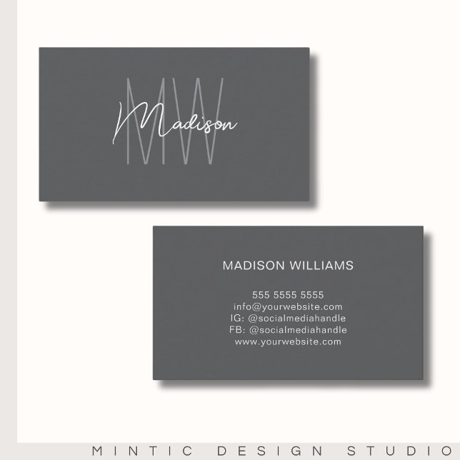 Carte De Visite Monogramme Logo Gris Moderne Minimaliste (Monogram Logo Gray Modern Minimalist Business Card)