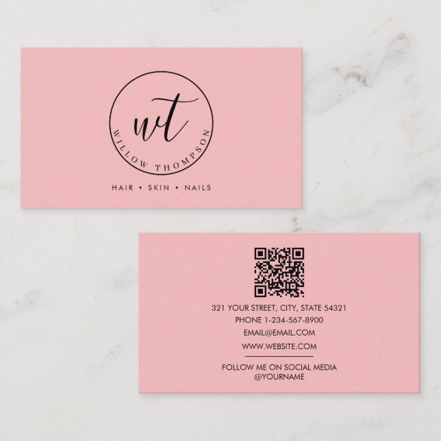Carte De Visite Monogramme Logo minimaliste Modèle rose pâle (Devant / Derrière)