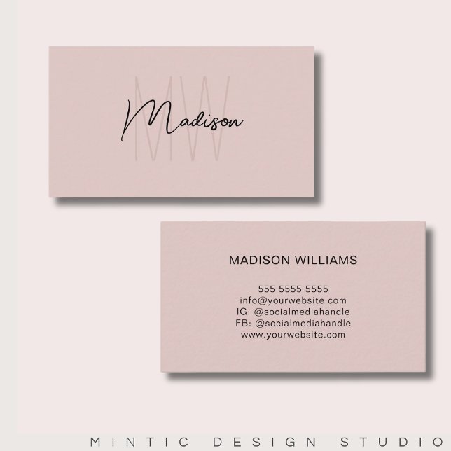 Carte De Visite Monogramme Logo rose vierge moderne minimaliste (Monogram Logo Blush Pink Modern Minimalist Business Card)