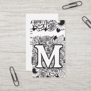 Carte De Visite Monogramme M Floral Black and White Company Logo